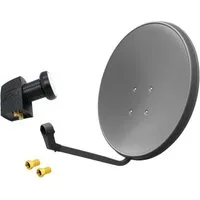 ARLI 60cm HD Sat Anlage grau + Twin LNB + 2x F-Stecker SAT-Antenne (60 cm, Stahl, Digital 2 Teilnehmer Antenne grau UHD 4K)