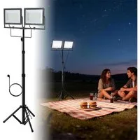 FIVMEN LED Baustrahler Doppel Arbeitsstrahler mit Einstellbar Stativ Arbeitsleuchte mit Kabel, 2*200W, Arbeitsscheinwerfer 360° Grad Drehung Strahler, Kaltweiß