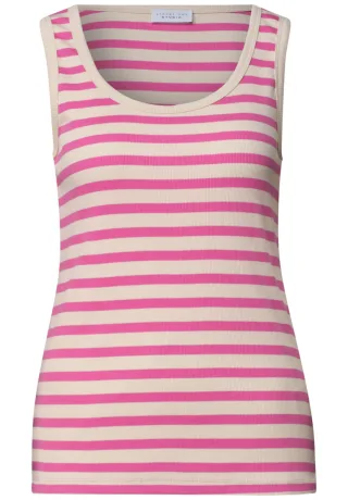 Street One - Gestreiftes Ripp-Top pink/weiß - Gr. - 36