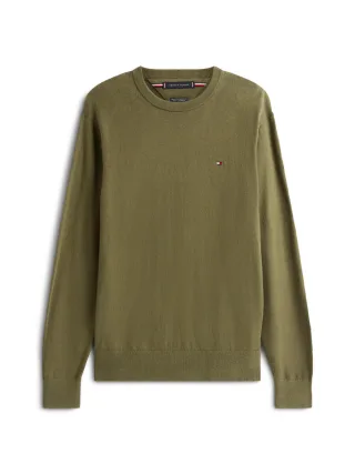 Tommy Hilfiger - Monogram Rundhals-Pullover aus Baumwoll-Kaschmirmix grün - Gr. - M