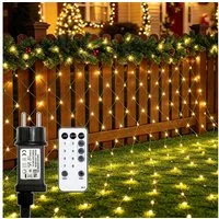 OZAVO LED-Lichternetz 1/2er LED Lichterkette Außen mit Fernbedienung Timer warmweiß, 3 x 2m, 200-flammig, Lichternetz Innen mit 8 Modi für Büsche Garten Zimmer Balkon