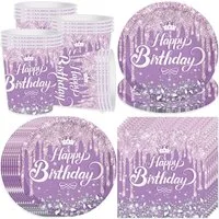 FELIXLEO Einweggeschirr-Set Lila Partygeschirr Set 16 Gäste Diamant Becher Teller (1-tlg)
