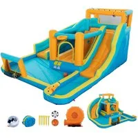 UEV Hüpfburg mit Gebläse Groß Aufblasbare Wasserpark Springburg 373x457x218cm, (XXL für Kinder von 3-10 Jahre, mit Kletterwand Sicherheitsnetz Kindergeburtstag), für Indoor und Outdoor Wasserrutsche Springen