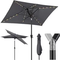 Sekey Sonnenschirm 210 x 140 cm Aluminum Sonnenschirm mit LED-Solar-Beleuchtung, LxB: 210,00x140 cm, UV50+ Sonnenschutz, kippbarer rechteckiger Gartenschirm mit Kurbel