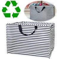 LS-LebenStil Aufbewahrungstasche XXL Jumbo Bag Nautical Stripes 55cm Recycelt Nachhaltig Einkaufstasche (Unterbettkommode Organizer Aufbewahrungsbox, 1-tlg., Einkaufstasche mit Reißverschluss Shopper Riesentasche Tragetasche), Aufbewahrung von Bettwä