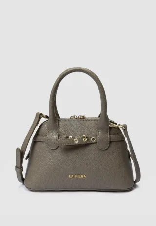 LA FIERA Mini-Henkeltasche mit genarbter Oberfläche in Taupe-Grau