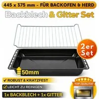 ICQN Backblech 445 x 375 x 50 mm, Emaille, (Set mit Backofenrost, 2-St), Passend für Whirlpool, Ignis, Bauknecht, Indesit, Algor, Neckermann