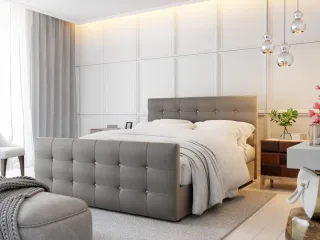 Boxspringbett Schlafzimmerbett MAURO 200x220cm Kunstleder Hellgrau inkl.Bettk...