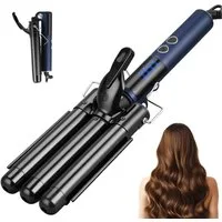 CkeyiN Lockenstab Wasserwellen 25mm,Lockenstab 3 Fässer,Faltbar Crimpers,140℃-220℃, Keramik Lockenstab,Schnelle Heizung, mit LCD-Temperaturanzeige Große,Welle für Lange/kurze Haare