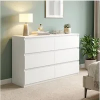HOMCOM Kommode Sideboard mit 6 Schubladen (Schubladenschrank, 1 St., Schrank modern), für Wohnzimmer Schlafzimmer Flur Weiß, 112 x 34 x 75 cm