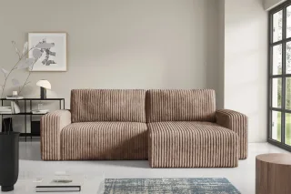 Ecksofa mit Schlaffunktion NATALIA in Stoff Tilia Beige Ottomane Rechts