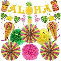 LuxusKollektion Girlande Hawaii Party Deko 16-teilig Flamingo Aloha Tiki Sommer Beach Party