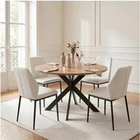 Jiexi Essgruppe Runder Esstisch 110cm MDF Set mit 4 PU Leder Stühlen Kreuzgestell