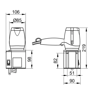 Keuco Haartrockner Plan 14995, silber-eloxiert/schwarzgrau, mit Halter, 14995170037 14995170037