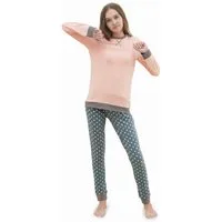LOREZA Pyjama Mädchen Schlafanzug zweiteilig Set Langarm - Basic Punkte (Set, 2 tlg)