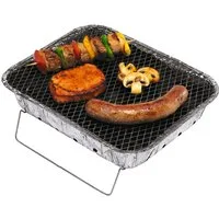 BURI Holzkohlegrill Einmal Grill 600g Holzkohle Alu Einweggrill