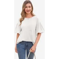 Imily Bela T-Shirt Damen Kurzarmtop mit Puffärmeln (Packung, 1-tlg., 1per-Pack) einfarbig