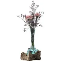 Dekoleidenschaft Dekovase "Wurzelholz" aus Holz & Glas, handgefertigt aus Bali, Glasvase, Vase, in Holzscheibe oder Wurzelstück, Blumenvase