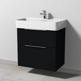 Sanipa 3way Waschtischunterbau zu Laufen VAL Waschtisch mit 2 Auszügen, Schwarz-Matt UF82208