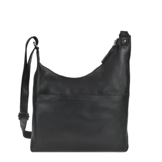 Damen Umhängetasche 3 Reißverschlussfächer Leder Schwarz 29x23cm | Greenburry Praktische Schultertasche für den gut strukturierten Alltag.