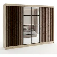 A&J MöbelLand GmbH Schiebetürenschrank NORIVO 200 cm mit 4 Schubladen, und 3D Lamellen (TOP ANGEBOT! Geräumiger Schrank mit einer Breite von 200 cm ideal zur Aufbewahrung von Kleidung und Accessoires. 4 Schubladen und viel Stauraum. TOP PRODUKT! Wähl
