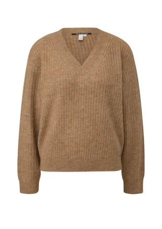 Q/S designed by - Strickpullover mit V-Ausschnitt braun - Gr. - XS