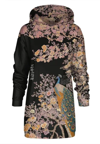 "Ornate Avian" Oversize Hoodie-Kleid