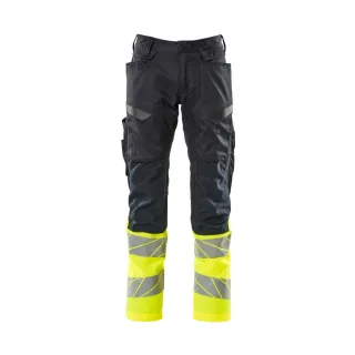 MASCOT Herren Hose mit Knietaschen ACCELERATE SAFE Schwarzblau / Hi-vis Gelb 49 - 19679-236-01017-76C49