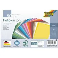 Folia Bastelkartonpapier, Fotokarton 25 Farben, A5, 300 g/m², 50 Blatt