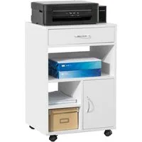 SoBuy Druckertisch FBT106, Druckerständer Schreibtisch Unterschrank Beistelltisch, mit Schublade und Tür Aktenschrank Rollcontainer mit Fächern Bürowagen