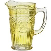 MARELIDA Wasserkrug Glaskrug Vintage Boho Blumenmuster Karaffe Tee Saft Kanne 1,4l gelb