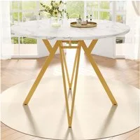 KLAM HOME Esstisch Runder Esstisch (100×100×76cm), Küchen-Esstisch, runder Couchtisch (stilvolle Tischbeine aus Metall, Tischplatte aus MDF-Marmor, Gold), geeignet für Esszimmer, Wohnzimmer