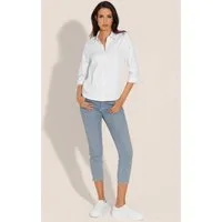 MADELEINE Gerade Jeans Moderne Steinchen-Jeans in 7/8-Länge Unifarbenes Design, Slim-Style, Ziersteinchen-Besatz