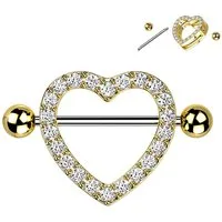 Taffstyle Intimpiercing Brustwarzenpiercing Kristall Herz mit Barbell Nippelpiercing filigran, Wunderschönes Brustpiercing Herz Schild mit funkelnden Kristallen