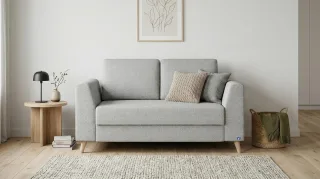 BRUNO Schlafsofa 120cm in Silver Grey Grau | Klassik | stabiles Massivholz & Boxspringkomfort