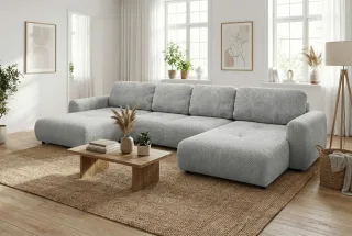 Wohnlandschaft mit Schlaffunktion BRUSK MAX Sofa in Stoff Pop Hellgrau