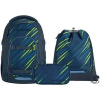 coocazoo Schulranzen Schulrucksack-Set MATE Fast Lime 3-teilig (3-teilig), ergonomisch, Körpergröße: 135 - 180 cm, Easy-Grow-System