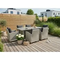 KONIFERA Garten-Essgruppe Amsterdam, (Set, 19-tlg., 6x Sessel, 6x Sitzauflagen, 6x Rückenauflagen, 1x Tisch), bestehend aus 6 Sesseln, 12 Sitz- und Rückenkissen und 1 Tisch