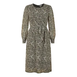 Yumi - Kleid mit ausgestelltem Rock für Damen, Rundhalsausschnitt (Braun/Schwarz)