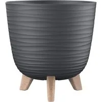 Engelland Blumentopf Pflanztopf mit Füßen (Vorteils-Set, 1 St., robuster PP-Kunststoff), Wellenoptik, rund, UV-resistent, Drainagesystem, direkte Bepflanzung