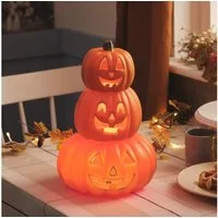 Lights4fun LED Dekolicht 34cm Gestapelte Halloween LED-Kürbisdeko mit Timer für innen
