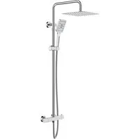Rainsworth Duschsystem 3 Funktionen Duschsystem, Höhe 126 cm, Set, eckig Regenduschset mit Kopfbrause 20x20cm für Badezimmer, Chrom