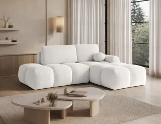 Ecksofa mit Schlaffunktion Sofa PLAY Stoff Coral Weiß Ottomane Rechts