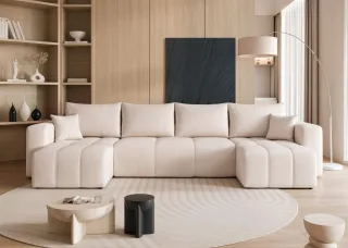 Wohnlandschaft mit Schlaffunktion Sofa LEROS in Stoff Manila Creme