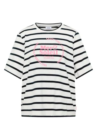 Cecil - Gestreiftes T-Shirt mit Statement-Print und Rundhalsausschnitt blau - Gr. - XS