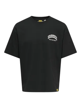 ONLY&SONS - ONSPEANUTS BACK LIFE OVZ SS LIC TEE Jet Black - Gr. - S
