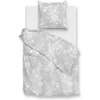 ZO HOME Bettwäsche Zohome Cotton Bettwäsche 135x200 Ibisco di Lino Dove Grey Blumen weiß, Baumwolle, 2 teilig, für den Sommer und Winter