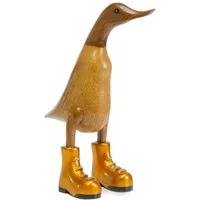 Rikmani Dekofigur Holzfigur Ente Stiefel - Handgefertigte Dekoration aus Holz Geschenk, 3 Holzarten