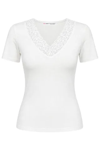Spitzen-V-Ausschnitt Slim Fit Bluse