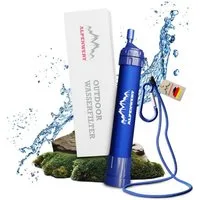 Alpenwert Wasserfilter Outdoor Trinkwasserfilter 4000 L Hohlfaser Aktivkohle 1 Mikron, Zubehör für alle Trinkflaschen, Universell, Entfernt 99,999 % Bakterien & Mikroplastik bis 1 Mikron, bis 4000 L